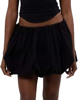 Women Y2k Bubble Skirt High Elastic Waist Ruffle Flared Mini